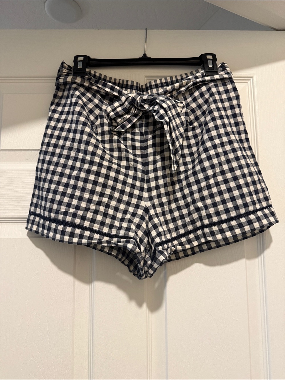 LOFT Navy & White Gingham Tie-Waist Women's Shorts